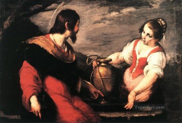 バロック Painting - キリストとサマリアの女 イタリア・バロック ベルナルド・ストロッツィ